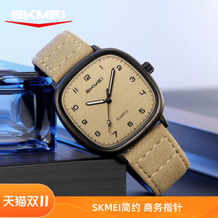 时刻美时尚简约石英表运动复古皮带腕表潮流个性学生手表男士数字