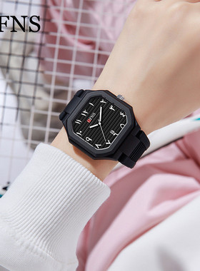 OFNS学生手表方形创意阿拉伯数字男士石英表中东防水日历夜光腕表