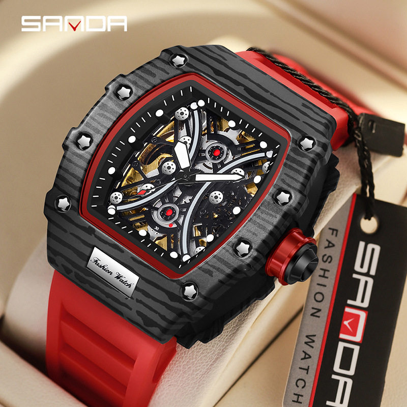 三达新款三眼男士镂空手表时尚潮流防水男表全自动机械腕表霸气潮