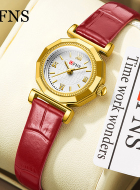 OFNS女士手表皮带时尚三针石英表简约女学生腕表经典复古防水女表