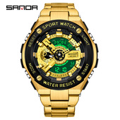 男士 手表新款 防水多个闹钟抬手灯双显多功能倒计时钢铁之心腕表男