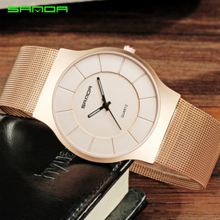 商务防水腕表薄款 三达石英表男士 手表不锈钢网带简约学生男表时尚