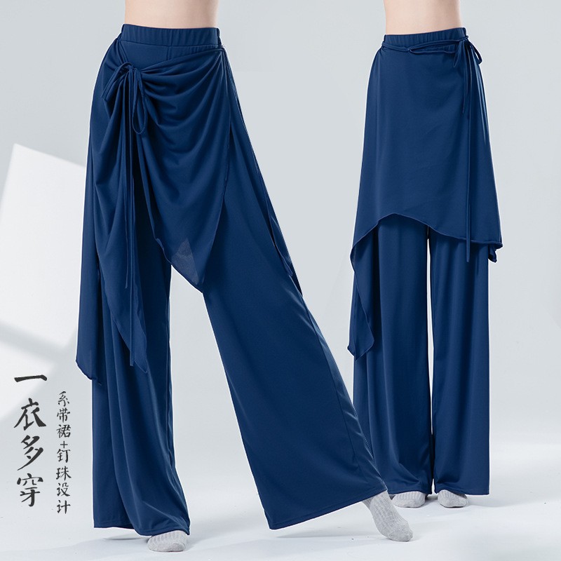 现代舞蹈服女新款屁帘飘片系带宽松阔腿裤成人古典舞练功形体裤子