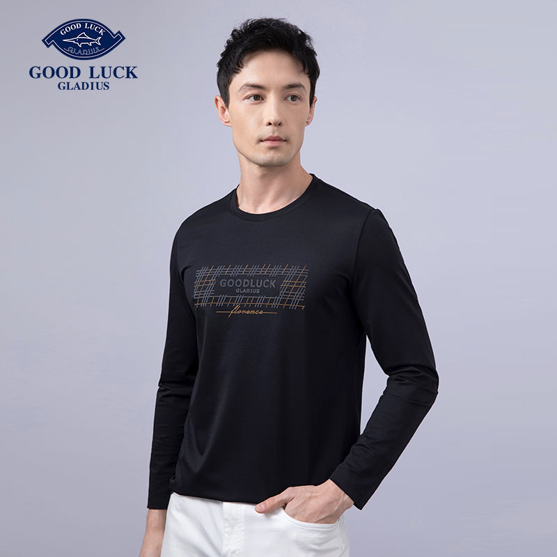 德鲨棉质圆领长袖T恤打底衫