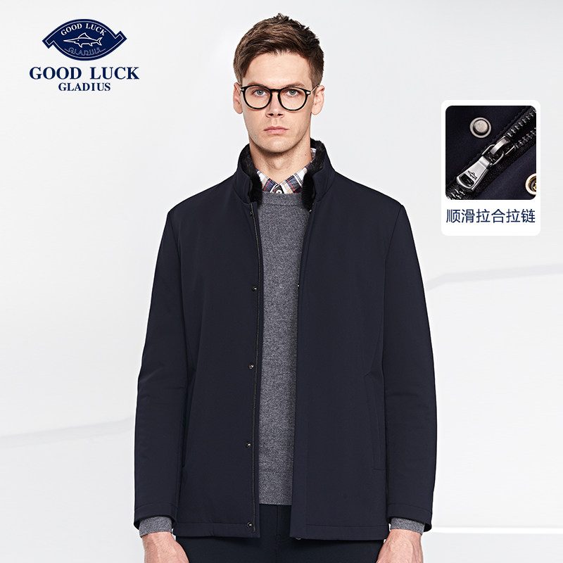【兔毛皮内胆】德鲨冬季新款水貂毛领棉服男商务保暖外套
