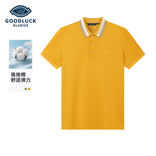 德鲨夏季新款休闲黄色短袖POLO衫