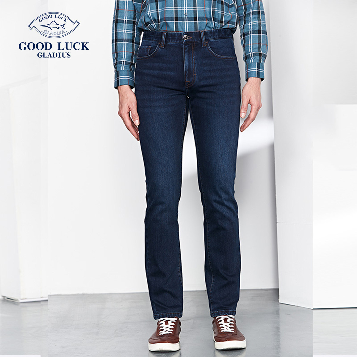 德鲨商务男装牛仔裤子秋冬款时尚直筒休闲裤男长裤br17305