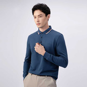 桑蚕丝 德鲨男装 长袖 翻领T恤秋新款 棉质商务上衣POLO衫