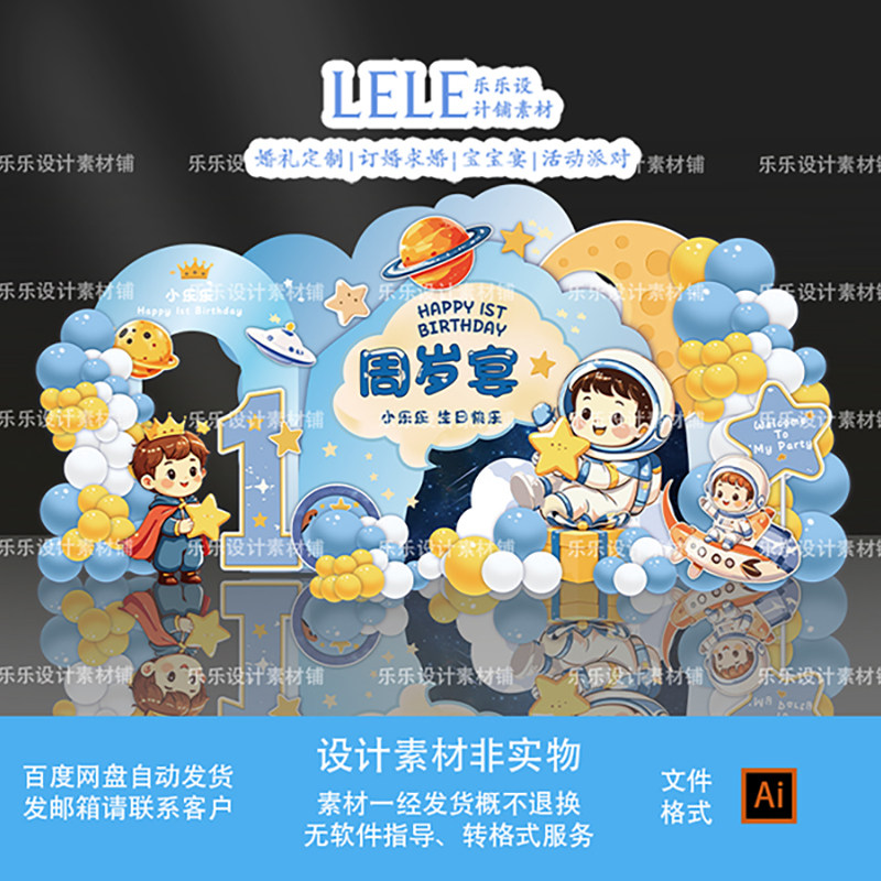 蓝色小王子主题星球宝宝宴满月百日周岁生日派对背景设计素材