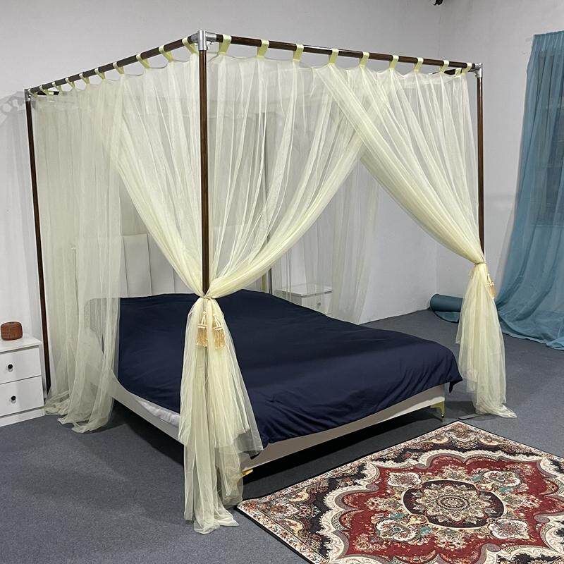 新款高档A类民宿实木支架穿杆床幔公主宫廷蚊帐子家用1.8m床.35纹