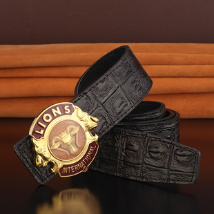 狮子会lions男士皮带真皮品牌奢侈品牛头平滑扣腰带男欧美英伦