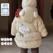 女童卡通保暖防寒服宝宝冬装 婴儿连帽羽绒服 a类冬季 90白鸭绒加厚