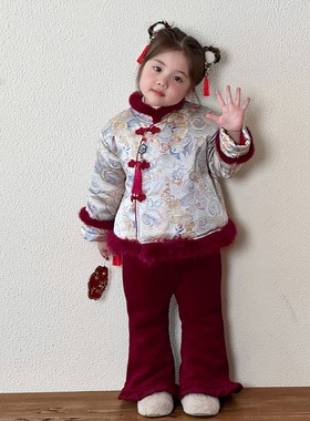 女童汉服过年拜年服秋冬季儿童唐装中国风套装女宝宝周岁礼服冬装