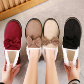 豆豆新款 棉鞋 女加绒加厚冬季 北京妈妈短筒蝴蝶结防滑脚蹬雪地靴女