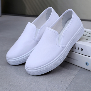 布鞋厚底鞋黑白色一脚套懒人鞋帆布鞋女鞋内增高韩版休闲鞋小白鞋