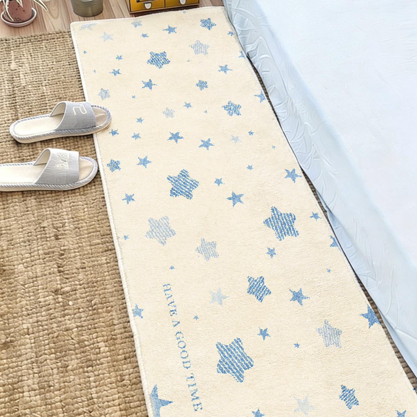 奶油风卧室床边毯星星长条女生床前地垫飘窗地垫ins风加厚地毯