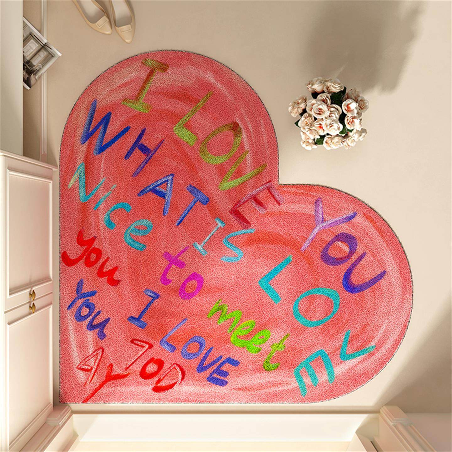 涂鸦爱心入户门丝圈地垫进门门口可裁剪脚垫心形防滑门垫天津地毯,居家布艺,入户地垫,淘宝优惠券,粉丝福利购,淘宝优惠卷