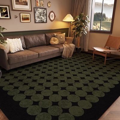 中古风客厅地毯法式复古绿色地垫