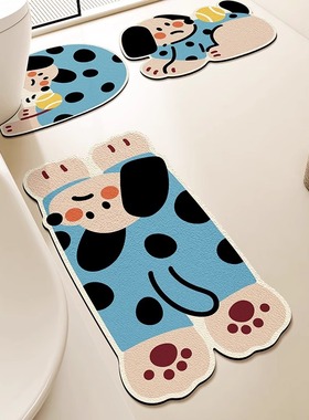 浴室吸水地垫卡通小狗三件套防滑垫洗手台耐脏免洗脚垫马桶U型垫