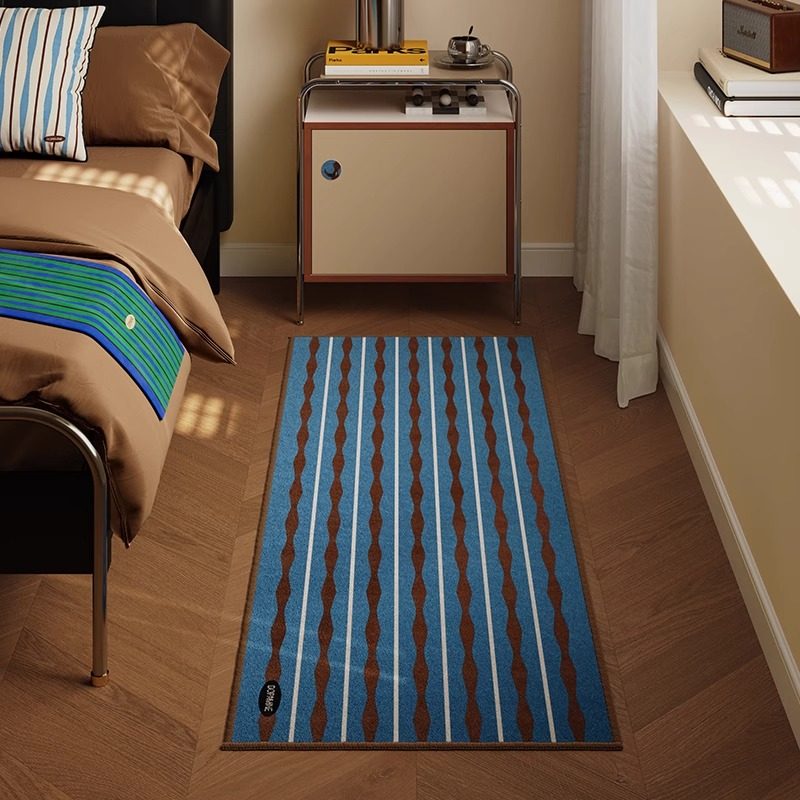 中古风床边地毯主卧室房间长条地垫轻奢高级感加厚防水条纹地毯,居家布艺,地毯,淘宝优惠券,粉丝福利购,淘宝优惠卷