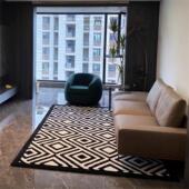 现代风客厅地毯轻奢高级感沙发茶几黑白格子地垫床边毯2025新款
