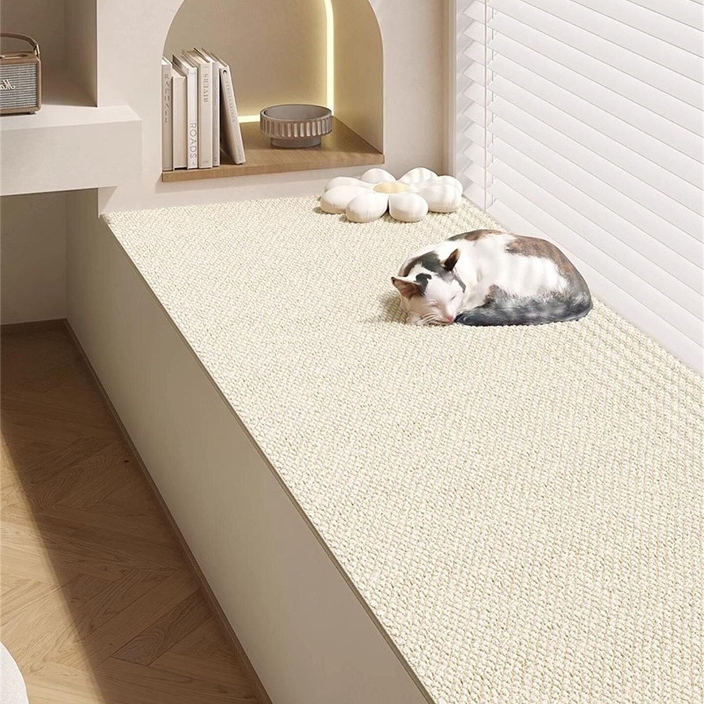 奶油风纯色飘窗垫仿剑麻水洗菠萝圈防猫抓防水可裁剪窗台阳台地毯