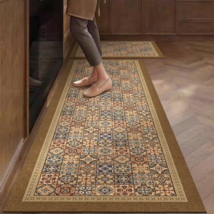 2025新款 厨房地垫中古风家用防滑防油可擦洗脚垫长条形可定制地垫