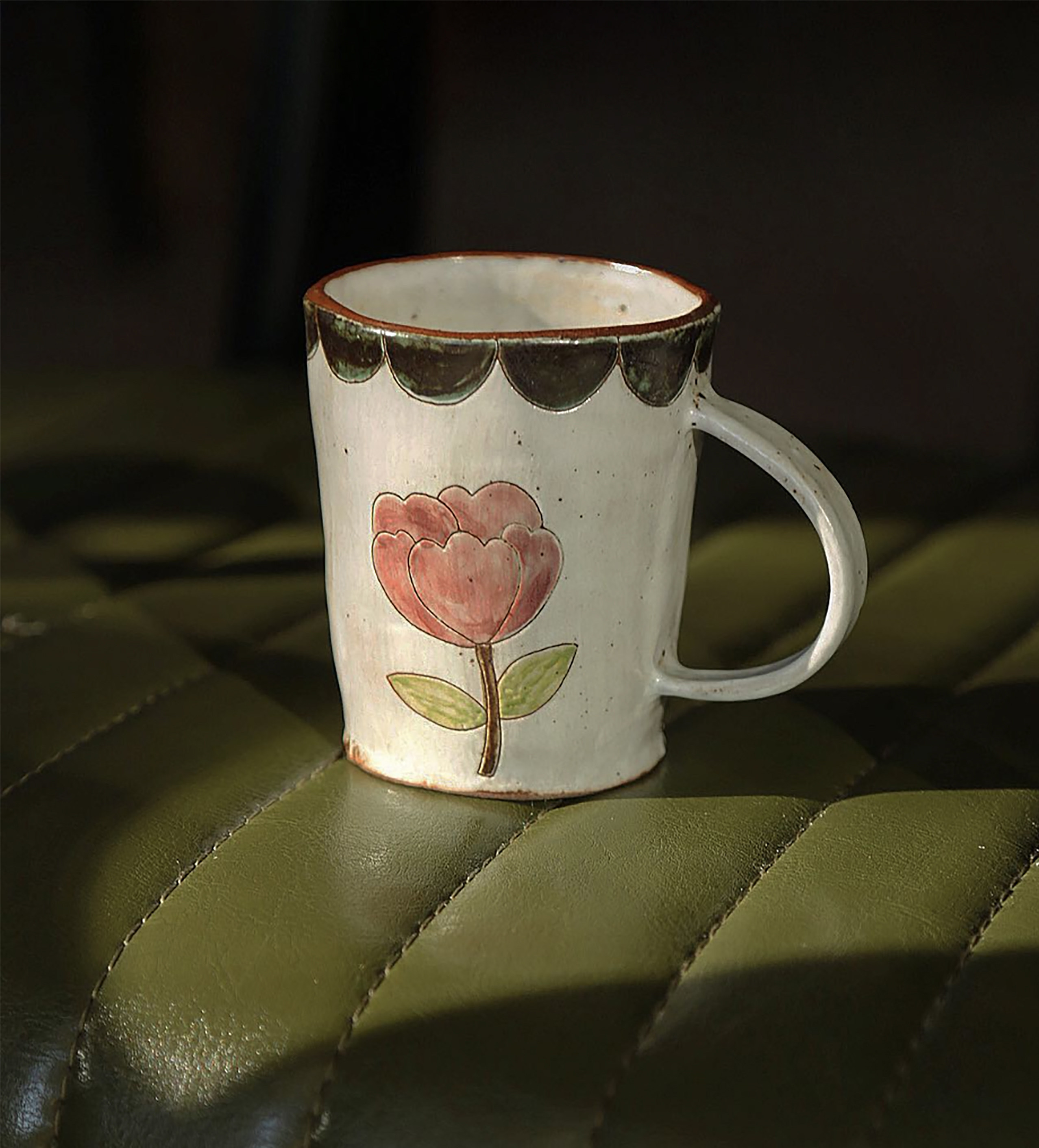 kinzzza手工粗陶复古做旧手绘花纹杯咖啡杯便携家用拿铁手冲杯