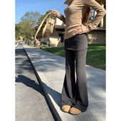 子小个子休闲微喇阔腿裤 女春灰色假两件裤 2026新款 七颗虾滑屁帘裤