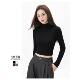 上衣 加绒保暖小个子高腰露脐短款 黑色半高领针织打底衫 女2025新款