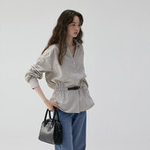 「芥末派VOOE」设计V领收腰条纹宽松衬衫 7月26号晚上8点上新 女