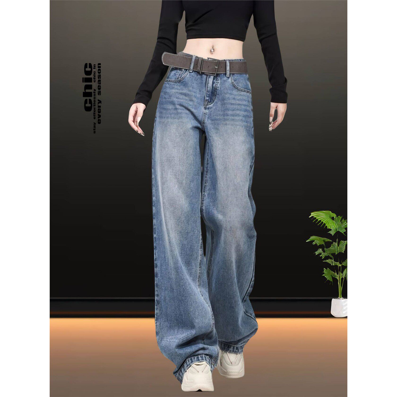 覆古阔腿牛仔裤女夏季新款大码胖mm宽松显瘦小个子窄版直筒休闲裤