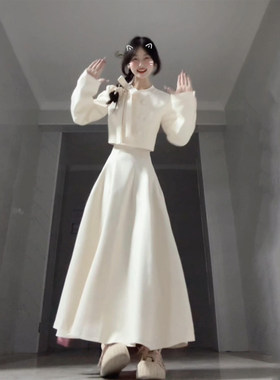 法式富家千金小香风洋装子女秋冬季名媛穿搭一整套温柔生日套装