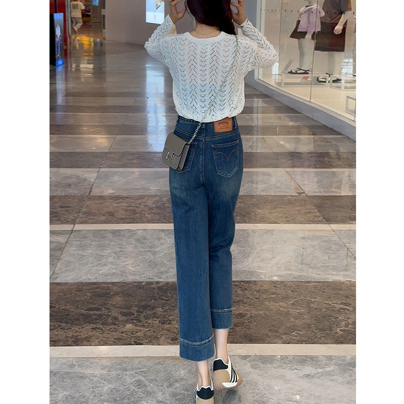 九分牛仔裤女覆古直筒薄款2025春夏新款宽松小个子显瘦高腰宽裤