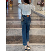 宽松小个子显瘦高腰宽裤 2025春夏新款 女覆古直筒薄款 九分牛仔裤