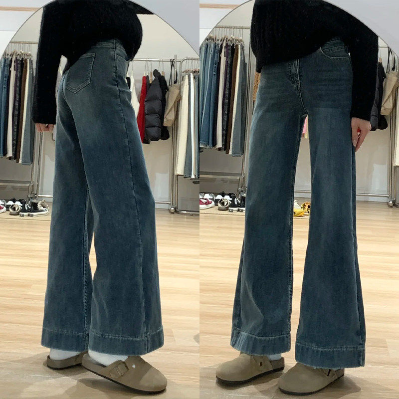 不贴腿阔腿微喇叭裤女高腰宽松小个子裤子梨形身材显瘦直筒牛仔裤