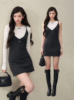 OIOI ESSE｜早春时髦叠穿深V领吊带裙女内搭打底短款连衣裙