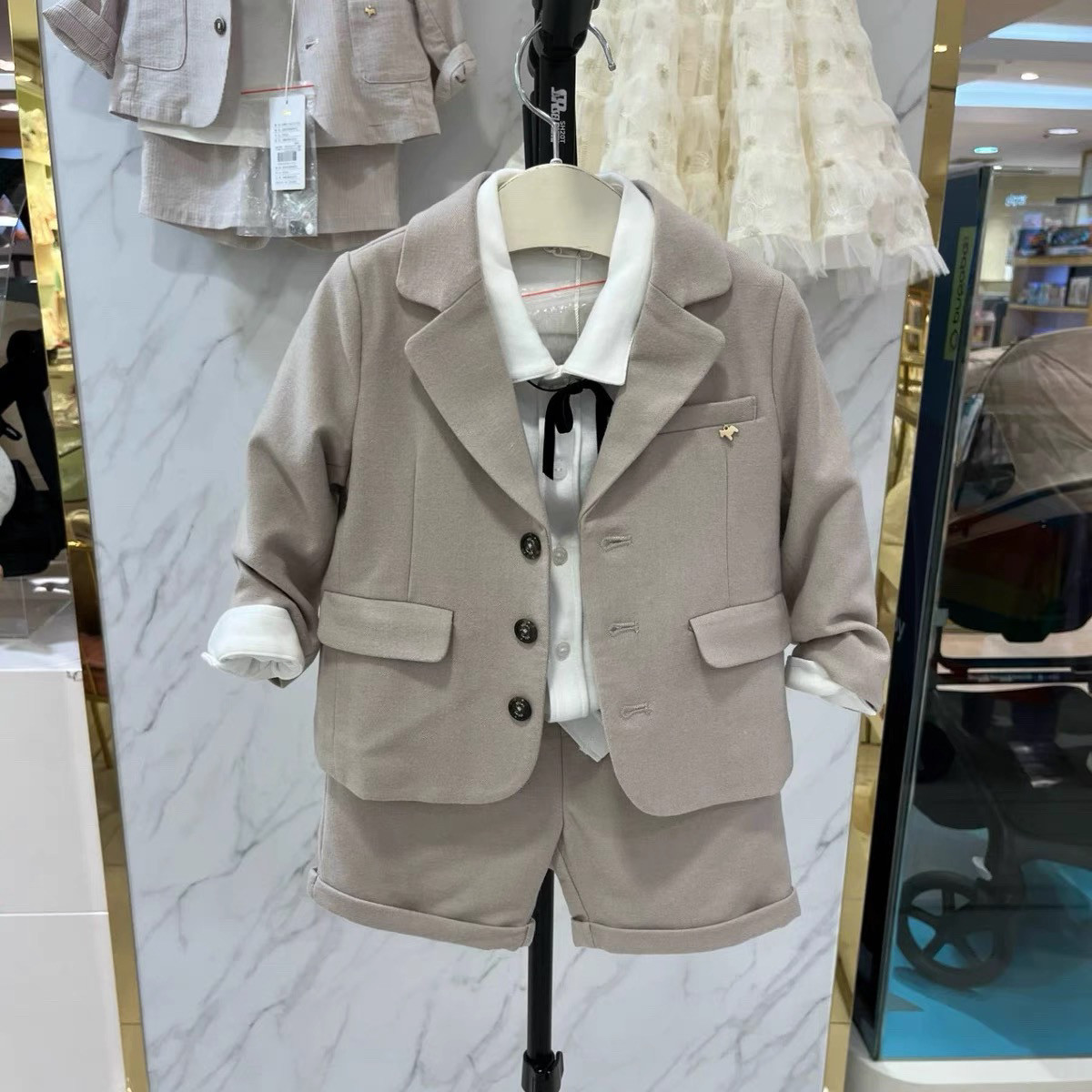韩国童装 24秋新款男童宝绅士礼服生日周岁领结衬衣洋气西服套装