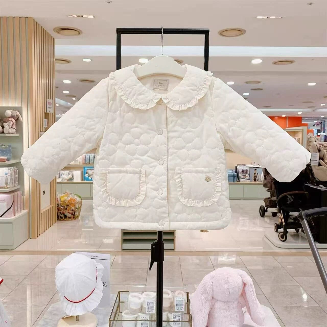韩国童装 25冬新款女童宝宝洋气时尚米色翻领夹棉外套 棉衣 棉服