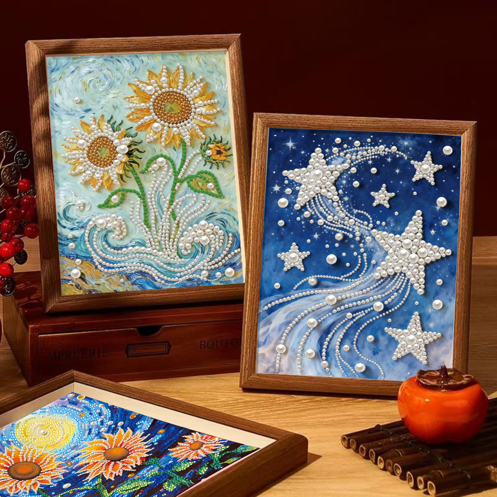 DIY珍珠画手钻石画工创意摆台花卉装饰画梦幻城堡小学生钻石贴画