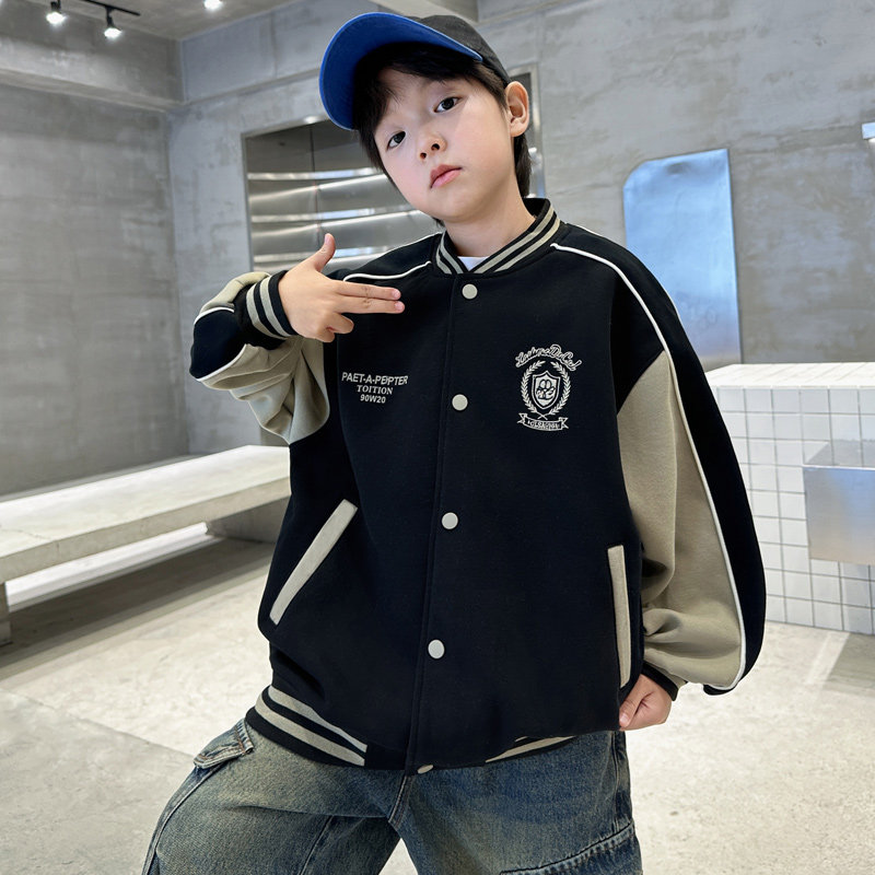 法国Anseola男童夹棉外套秋冬2025新款儿童加厚棒球服中大童冬装