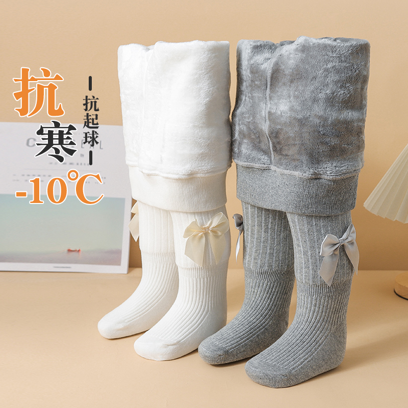 法国Anseola女童连裤袜秋冬加绒宝宝连体袜子加厚儿童打底裤一体