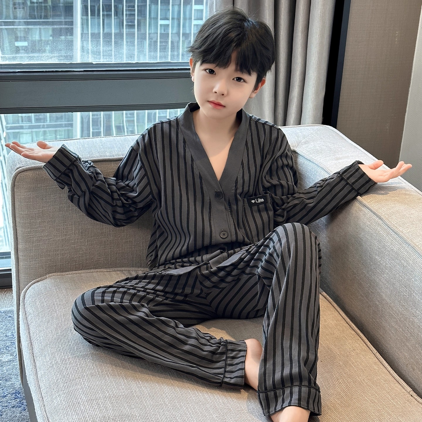 法国Uamtor儿童装男童秋装纯棉睡衣2025新款中大童男孩长袖家居服