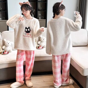 法国Uamtor女童秋冬卡通半边绒家居服套装2025新款加厚可外穿睡衣