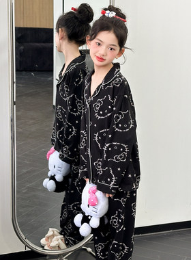 法国Anseola女童纯棉睡衣2026新款春秋长袖初中生女孩家居服儿童