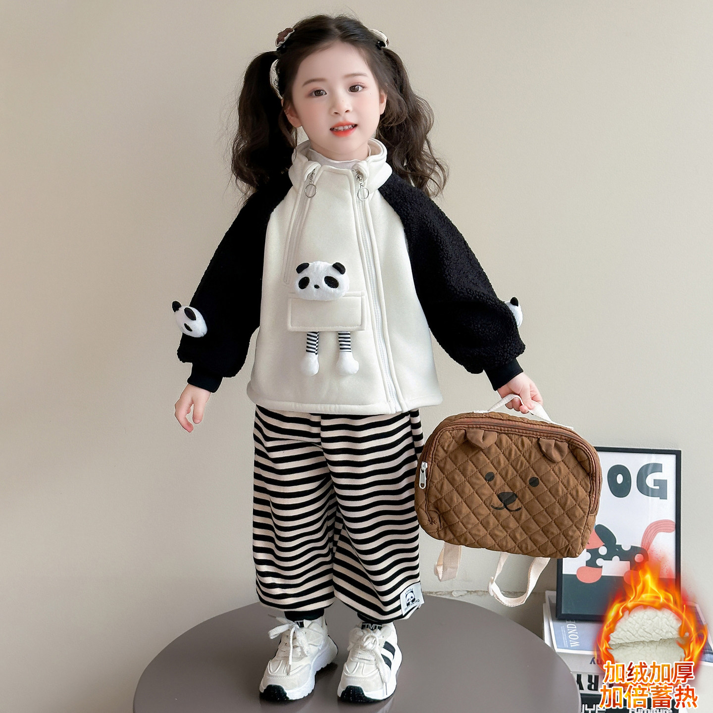 法国Anseola女童加绒卫衣套装秋冬2025洋气宝宝束脚裤儿装运动服,童装/婴儿装/亲子装,套装,淘宝优惠券,粉丝福利购,淘宝优惠卷