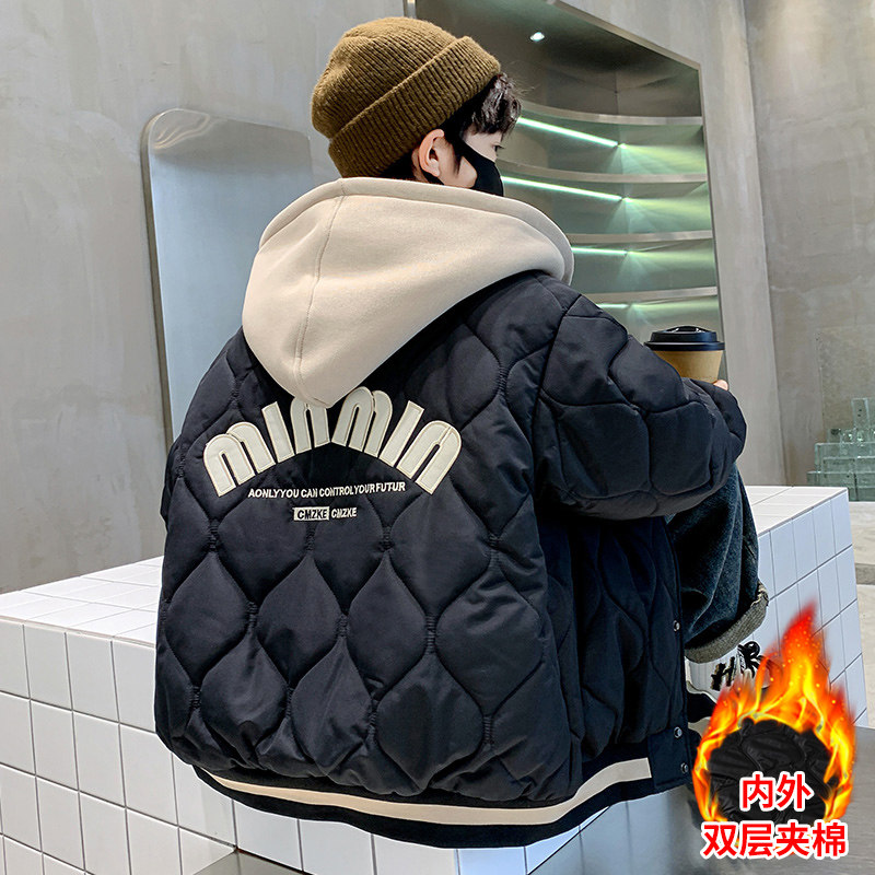 法国Anseola男童夹棉外套秋冬款儿童加厚棒球服中大童假两件棉衣