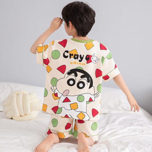 法国Anseola蜡笔小新儿童睡衣男童夏季短袖薄款纯棉2026新款中大