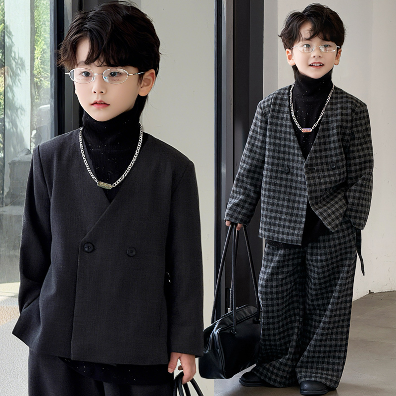 法国Anseola秋季男童西装套装 2025新儿童小西装童装礼服洋气外套