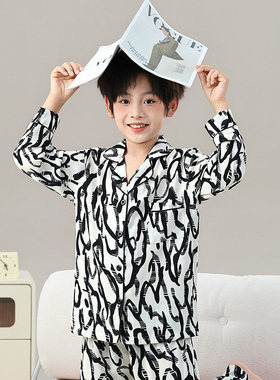 法国Anseola儿童睡衣男童冰丝长袖洋气2026新款春夏季薄款空调家